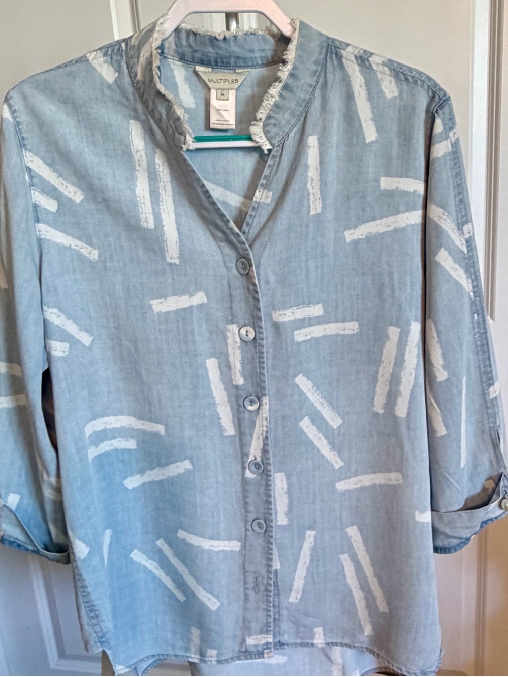 Multiples Light Blue Button-Down Shirt with White Brushstroke Print